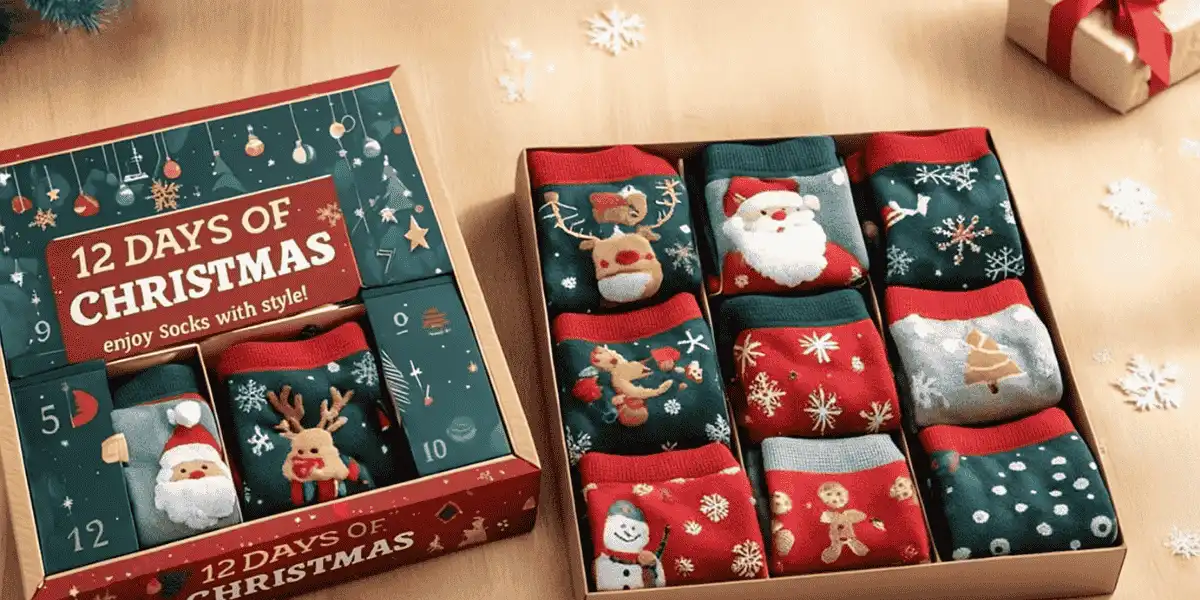 scatola con calzini natalizi